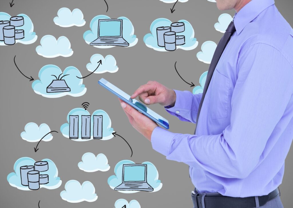 A business owner utilizing cloud platforms for his business