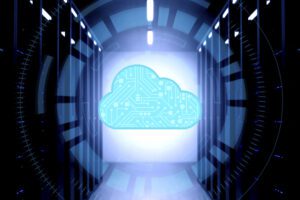 Technical Cloud Image with Server Room Background