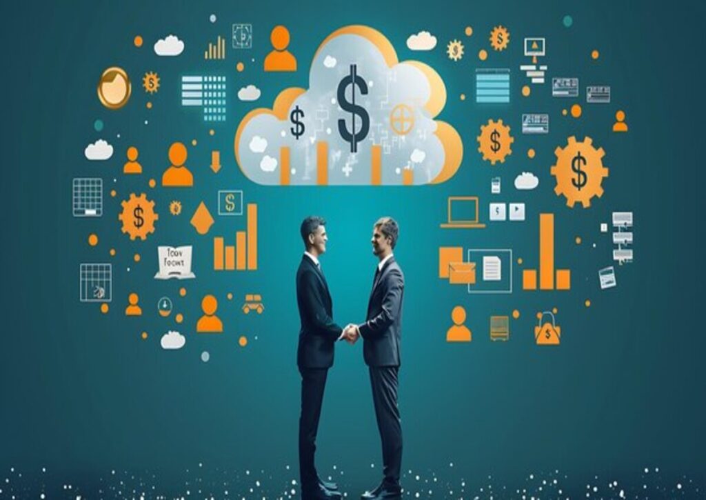 A businessman acquiring cloud providers to achieve greater savings